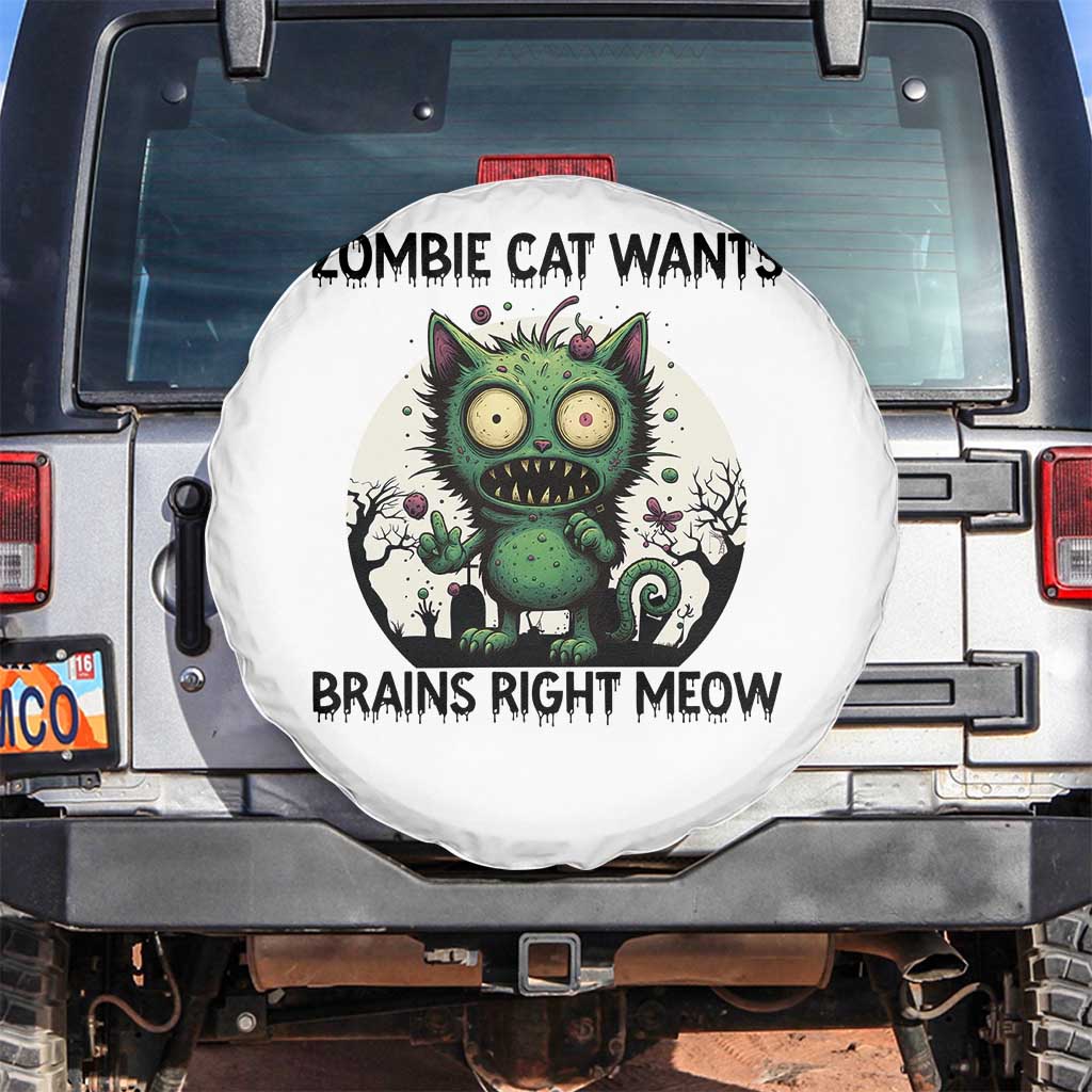 Funny Zombie Cat Wants Brains Right Meow Spare Tire Cover Halloween Zombie Kitten - Wonder Print Shop