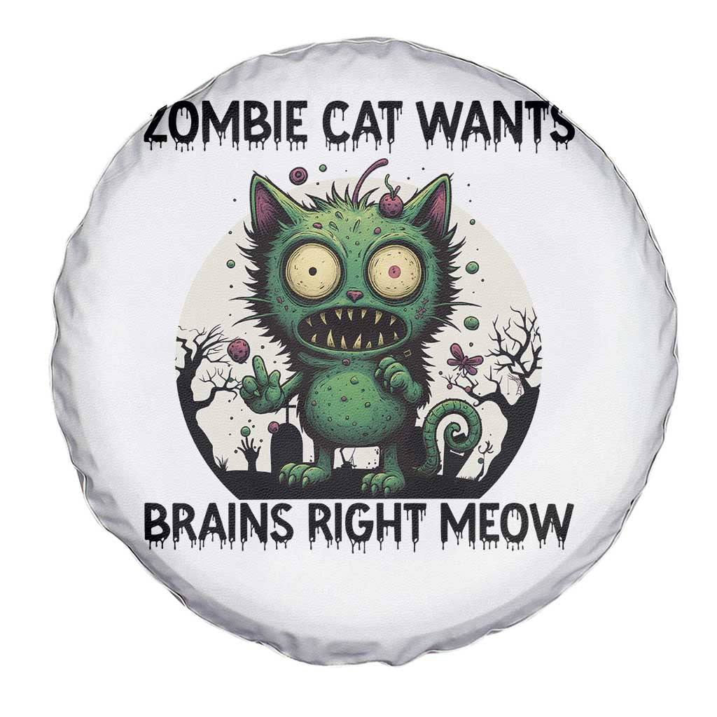Funny Zombie Cat Wants Brains Right Meow Spare Tire Cover Halloween Zombie Kitten - Wonder Print Shop