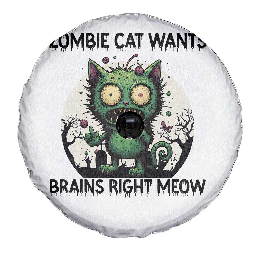 Funny Zombie Cat Wants Brains Right Meow Spare Tire Cover Halloween Zombie Kitten - Wonder Print Shop