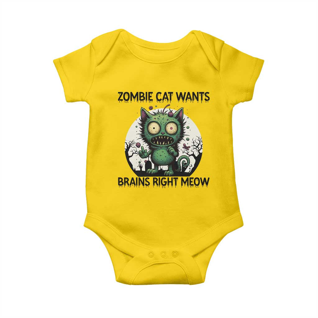 Funny Zombie Cat Wants Brains Right Meow Baby Onesie Halloween Zombie Kitten - Wonder Print Shop