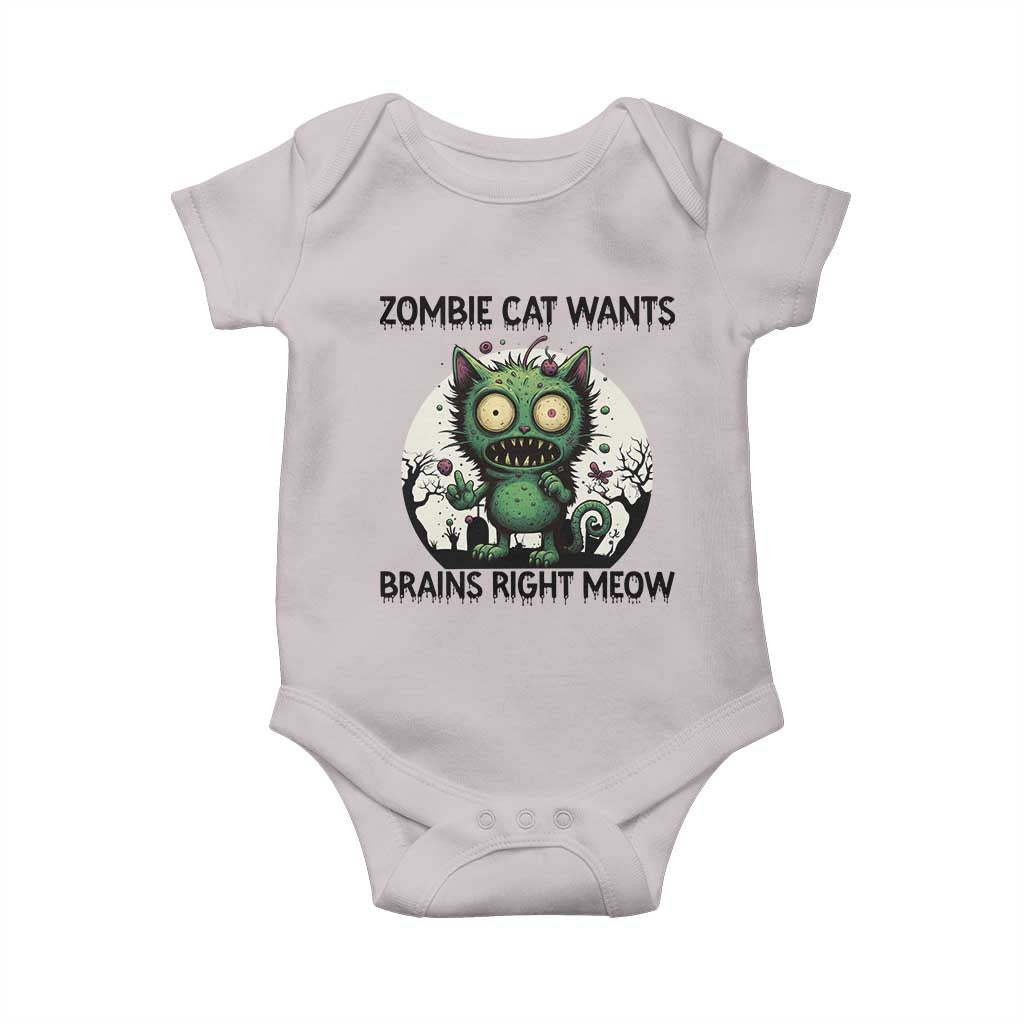 Funny Zombie Cat Wants Brains Right Meow Baby Onesie Halloween Zombie Kitten - Wonder Print Shop