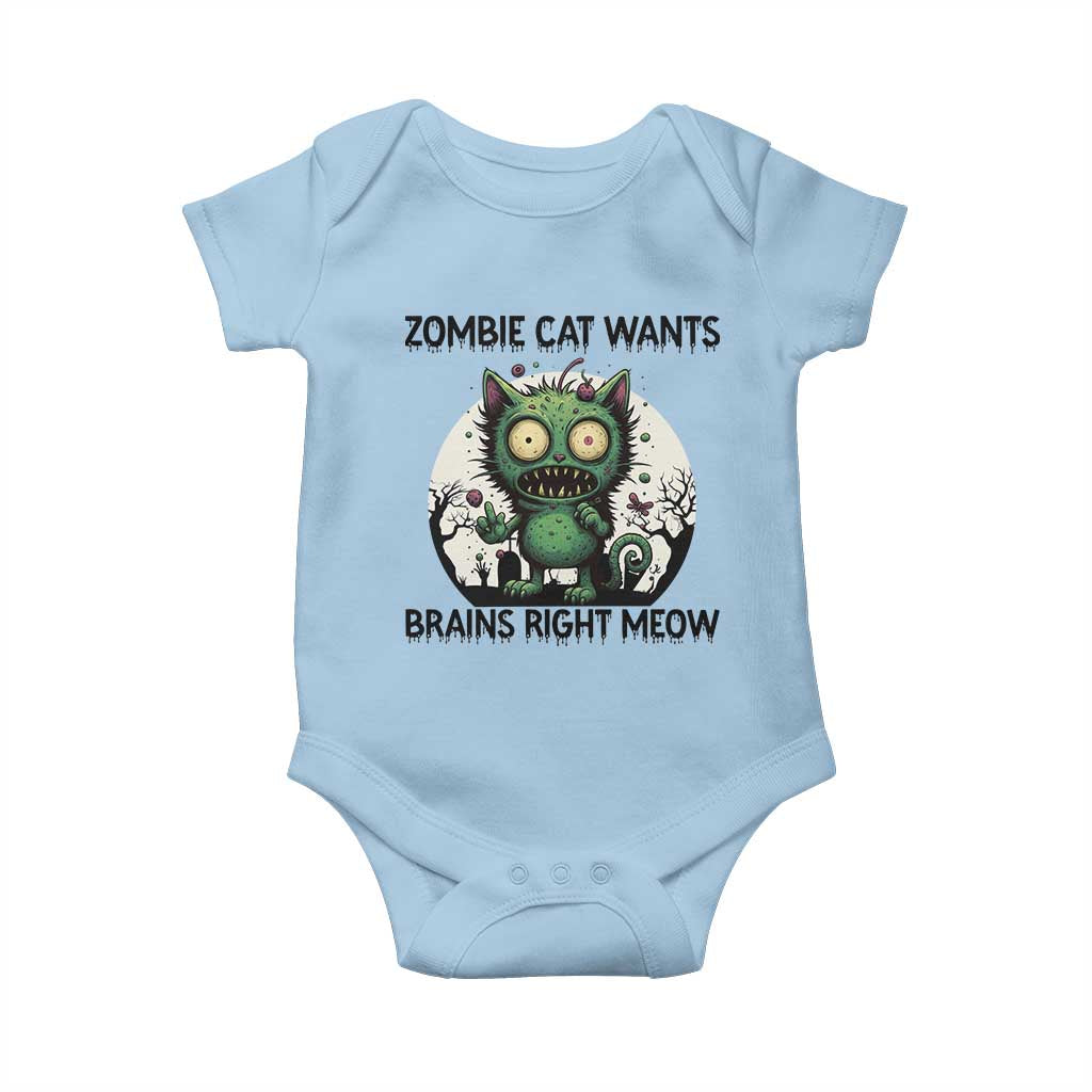Funny Zombie Cat Wants Brains Right Meow Baby Onesie Halloween Zombie Kitten - Wonder Print Shop