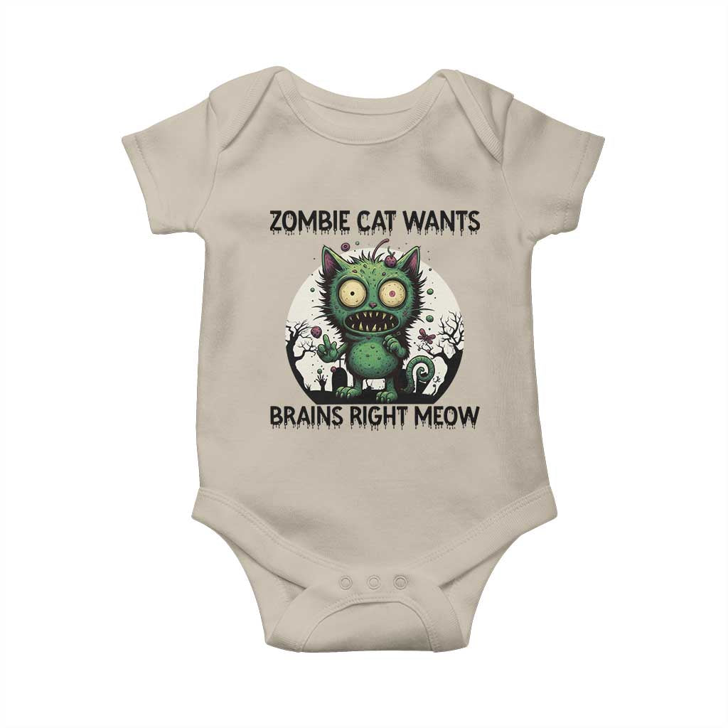 Funny Zombie Cat Wants Brains Right Meow Baby Onesie Halloween Zombie Kitten - Wonder Print Shop
