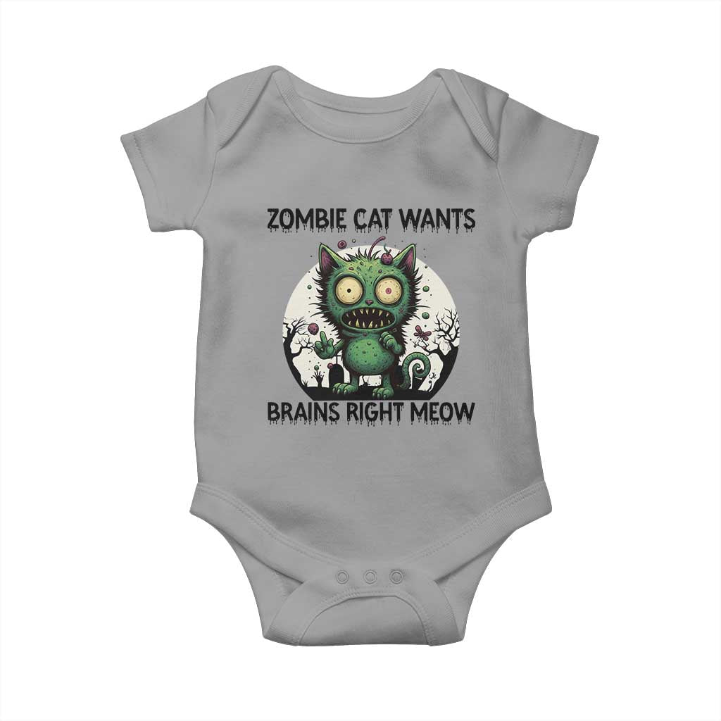 Funny Zombie Cat Wants Brains Right Meow Baby Onesie Halloween Zombie Kitten - Wonder Print Shop