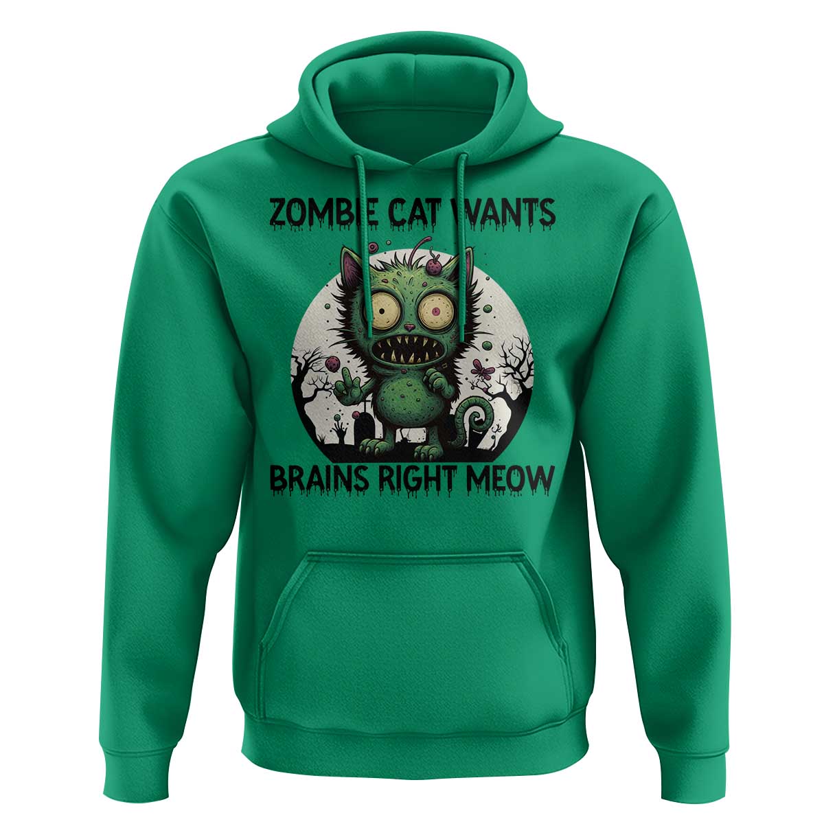 Funny Zombie Cat Wants Brains Right Meow Hoodie Halloween Zombie Kitten - Wonder Print Shop
