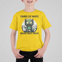 Funny Zombie Cat Wants Brains Right Meow T Shirt For Kid Halloween Zombie Kitten - Wonder Print Shop