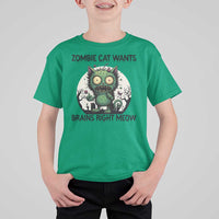 Funny Zombie Cat Wants Brains Right Meow T Shirt For Kid Halloween Zombie Kitten - Wonder Print Shop