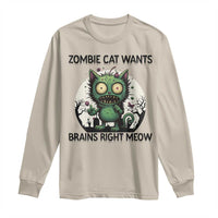 Funny Zombie Cat Wants Brains Right Meow Long Sleeve Shirt Halloween Zombie Kitten - Wonder Print Shop