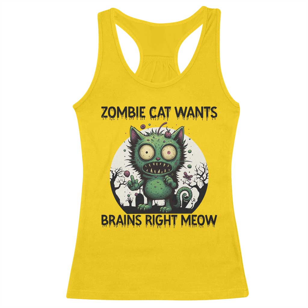 Funny Zombie Cat Wants Brains Right Meow Racerback Tank Top Halloween Zombie Kitten - Wonder Print Shop