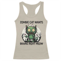 Funny Zombie Cat Wants Brains Right Meow Racerback Tank Top Halloween Zombie Kitten - Wonder Print Shop