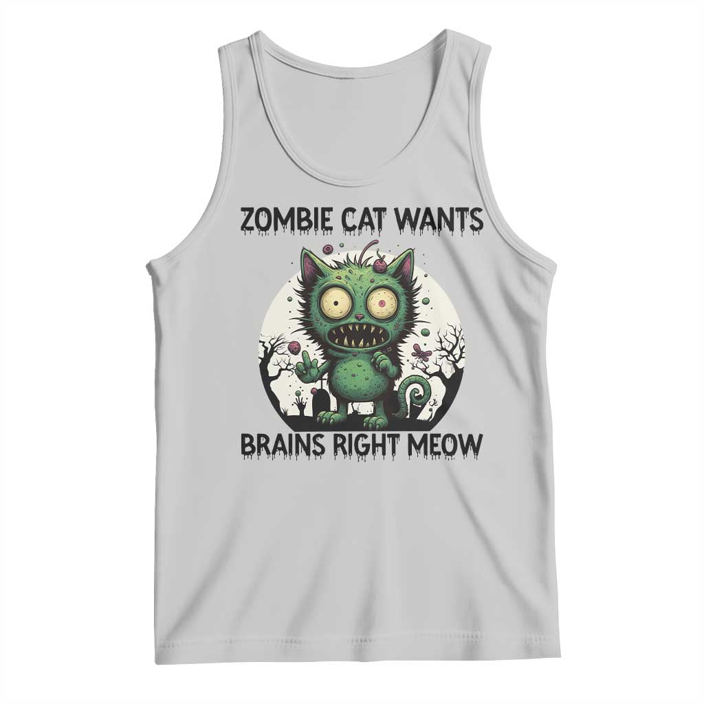 Funny Zombie Cat Wants Brains Right Meow Tank Top Halloween Zombie Kitten - Wonder Print Shop