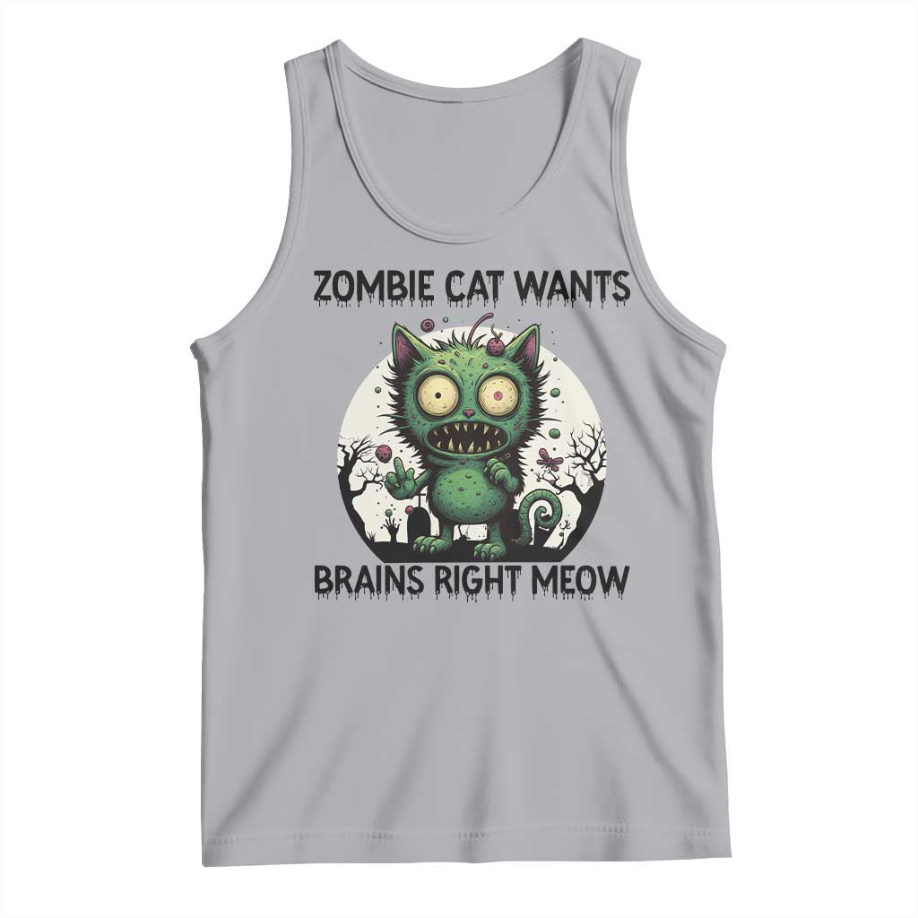 Funny Zombie Cat Wants Brains Right Meow Tank Top Halloween Zombie Kitten - Wonder Print Shop