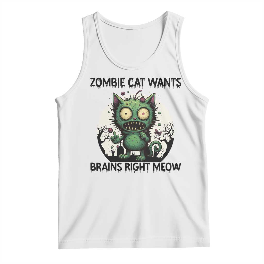 Funny Zombie Cat Wants Brains Right Meow Tank Top Halloween Zombie Kitten - Wonder Print Shop