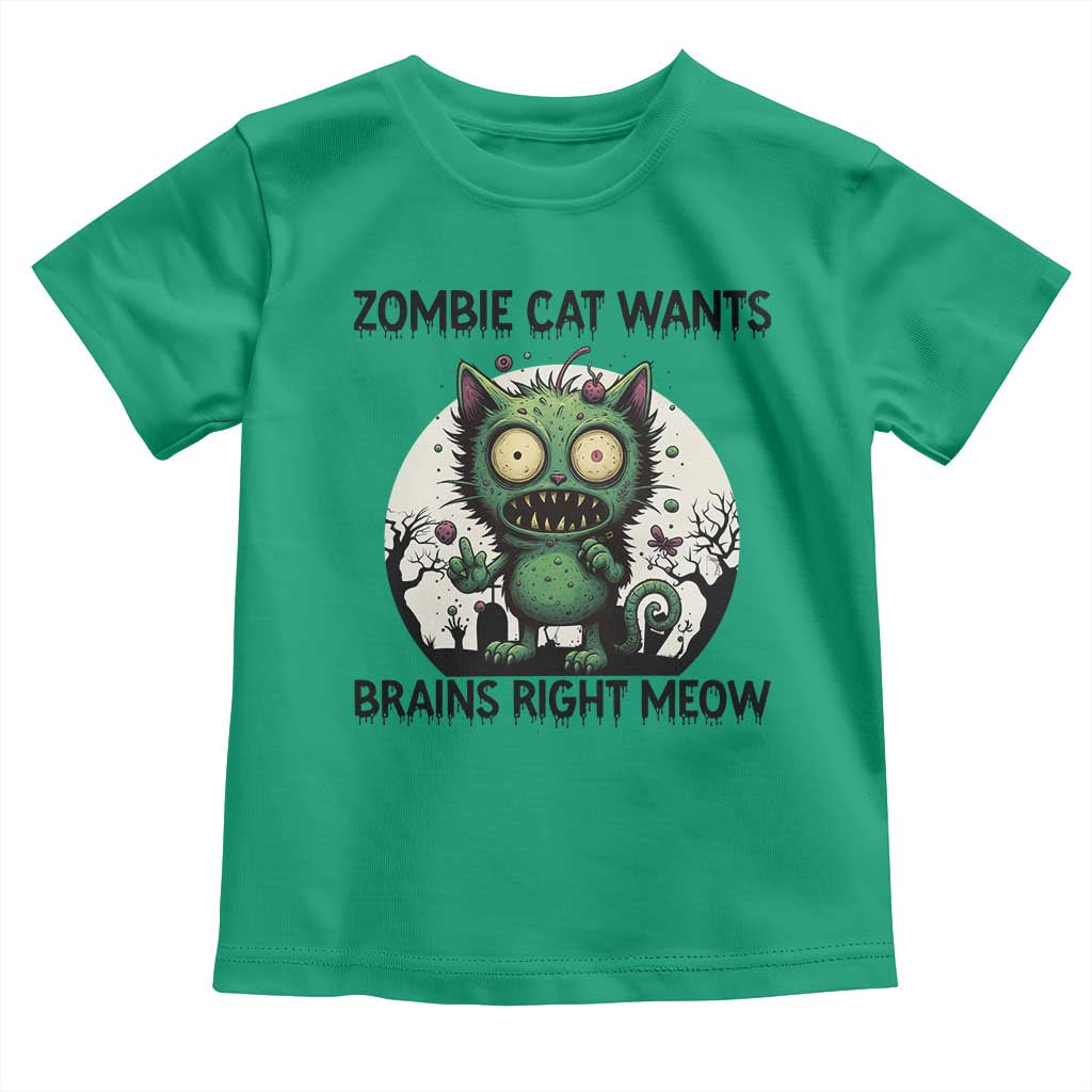Funny Zombie Cat Wants Brains Right Meow Toddler T Shirt Halloween Zombie Kitten - Wonder Print Shop