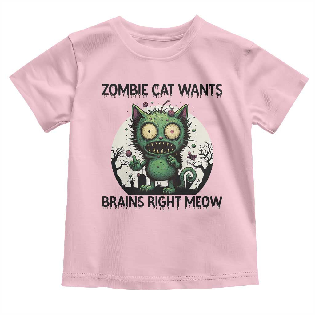 Funny Zombie Cat Wants Brains Right Meow Toddler T Shirt Halloween Zombie Kitten - Wonder Print Shop