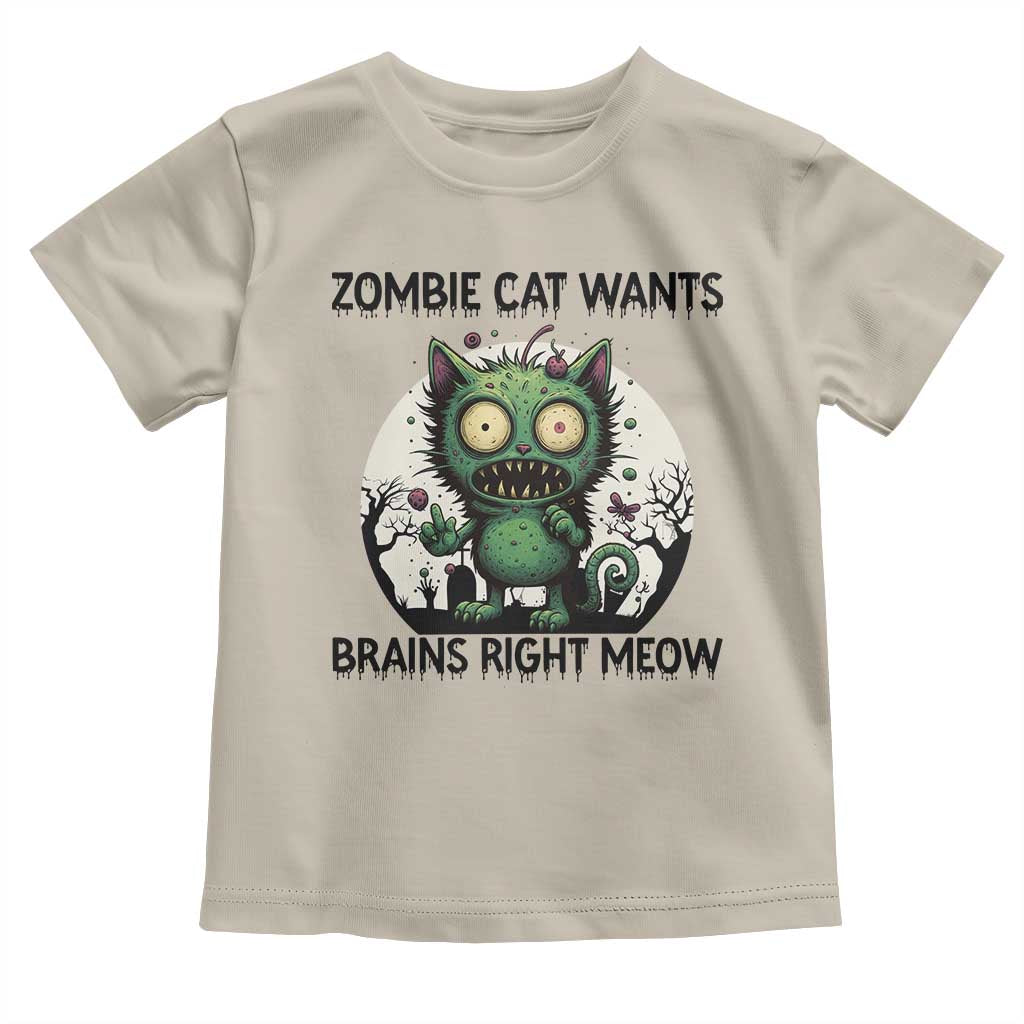 Funny Zombie Cat Wants Brains Right Meow Toddler T Shirt Halloween Zombie Kitten - Wonder Print Shop