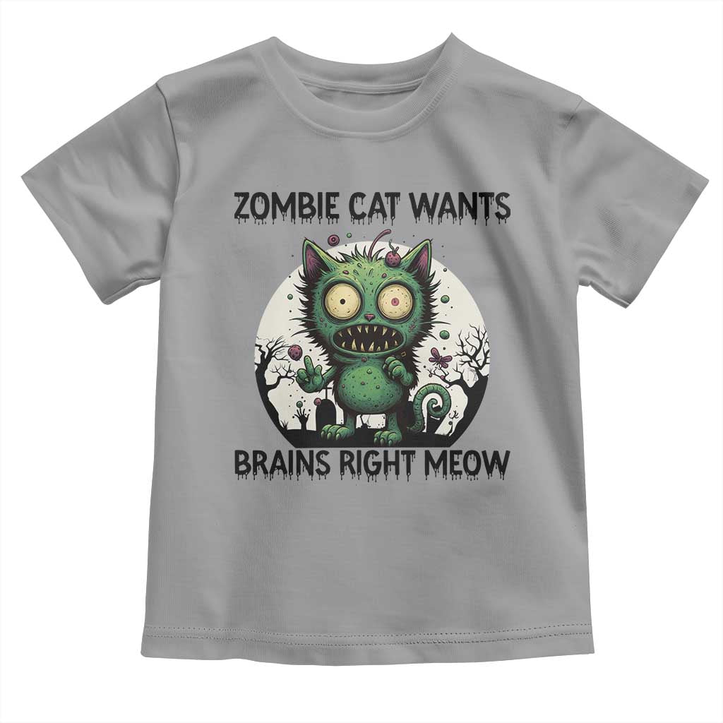 Funny Zombie Cat Wants Brains Right Meow Toddler T Shirt Halloween Zombie Kitten - Wonder Print Shop