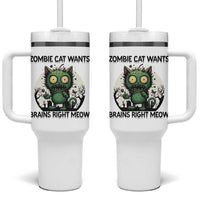 Funny Zombie Cat Wants Brains Right Meow Tumbler With Handle Halloween Zombie Kitten