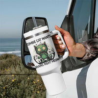 Funny Zombie Cat Wants Brains Right Meow Tumbler With Handle Halloween Zombie Kitten
