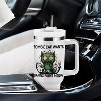 Funny Zombie Cat Wants Brains Right Meow Tumbler With Handle Halloween Zombie Kitten