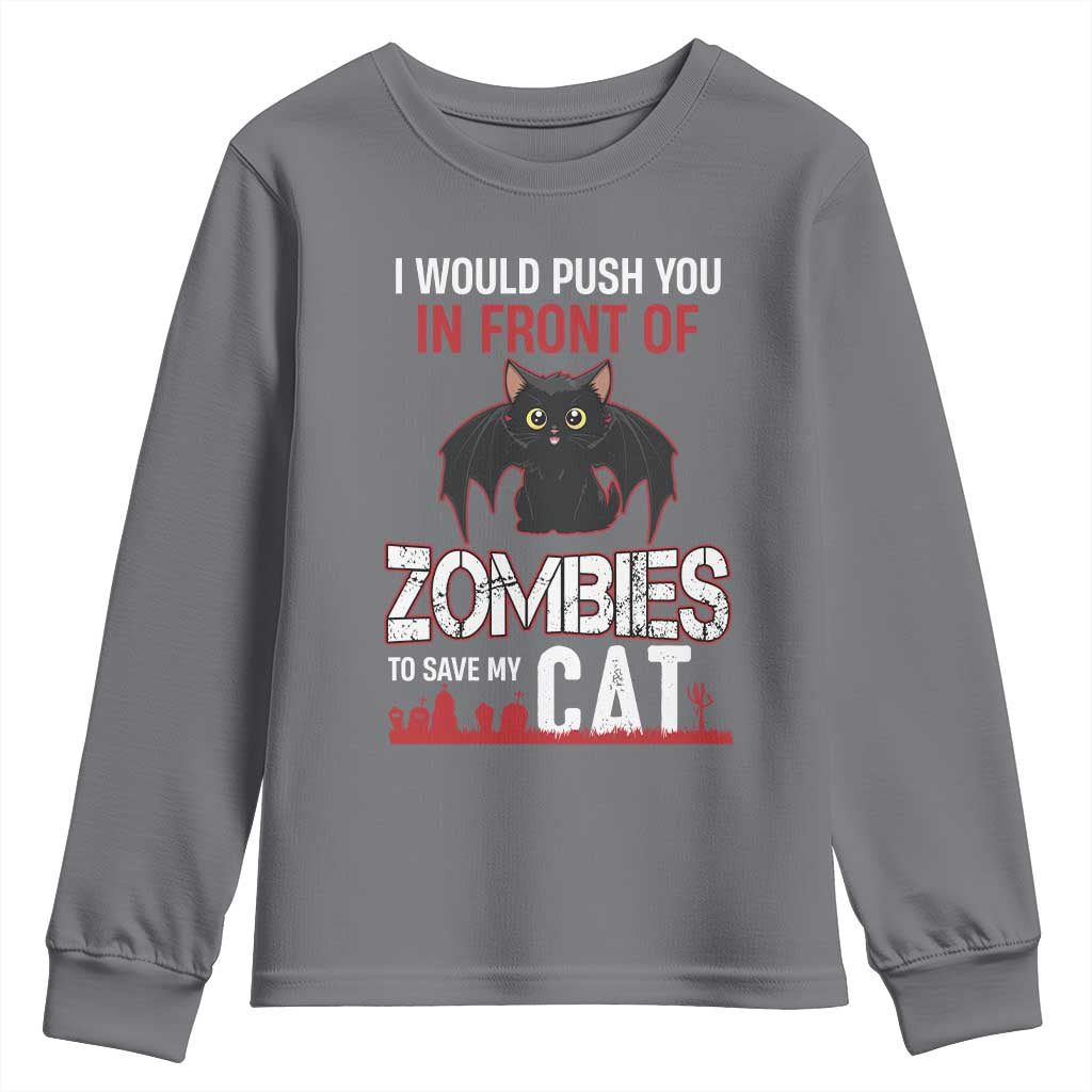 I Would Push You in Front Of Zombies To Save My Cat Youth Sweatshirt Halloween Cat - Wonder Print Shop