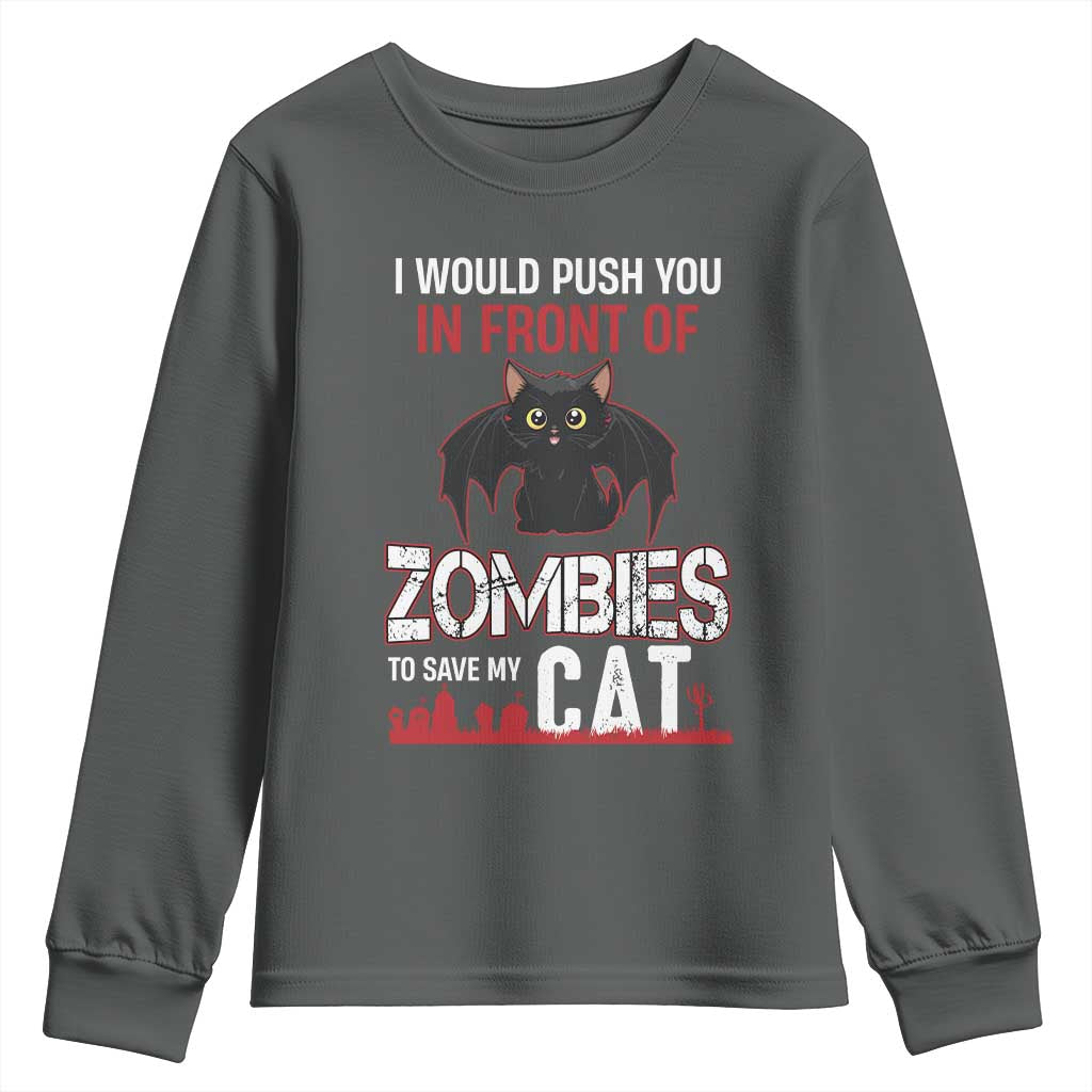 I Would Push You in Front Of Zombies To Save My Cat Youth Sweatshirt Halloween Cat - Wonder Print Shop