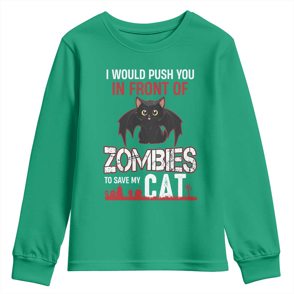 I Would Push You in Front Of Zombies To Save My Cat Youth Sweatshirt Halloween Cat - Wonder Print Shop
