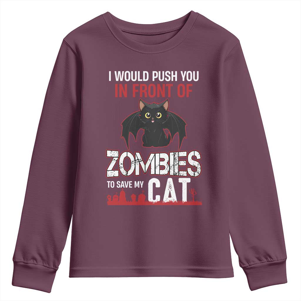 I Would Push You in Front Of Zombies To Save My Cat Youth Sweatshirt Halloween Cat - Wonder Print Shop