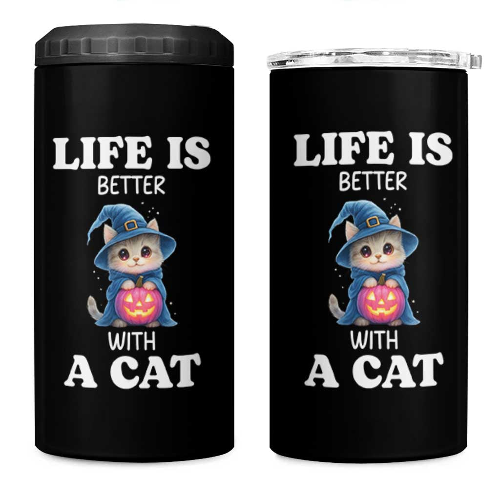 Halloween Kitty 4 in 1 Can Cooler Tumbler Cute Life Is Better With A Cat