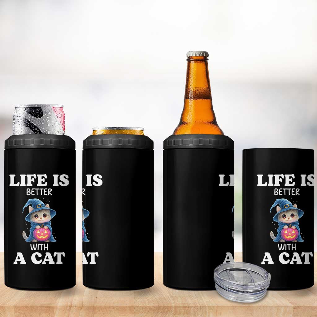 Halloween Kitty 4 in 1 Can Cooler Tumbler Cute Life Is Better With A Cat
