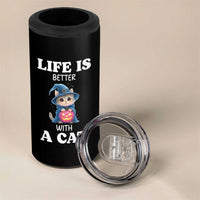 Halloween Kitty 4 in 1 Can Cooler Tumbler Cute Life Is Better With A Cat