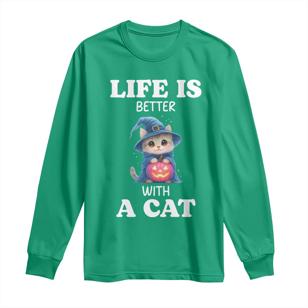 Halloween Kitty Long Sleeve Shirt Cute Life Is Better With A Cat - Wonder Print Shop