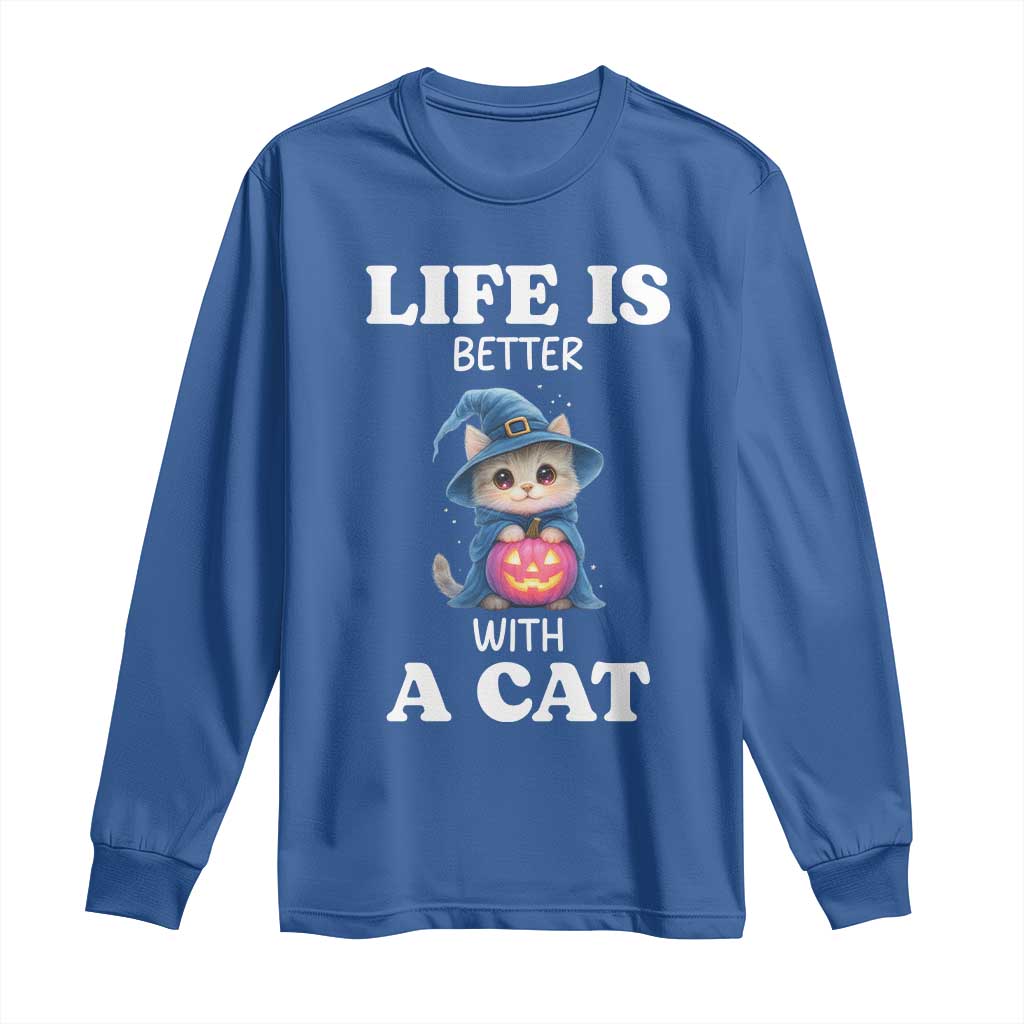 Halloween Kitty Long Sleeve Shirt Cute Life Is Better With A Cat - Wonder Print Shop