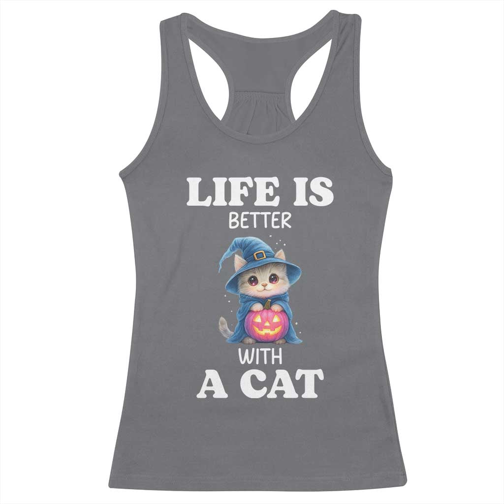 Halloween Kitty Racerback Tank Top Cute Life Is Better With A Cat - Wonder Print Shop