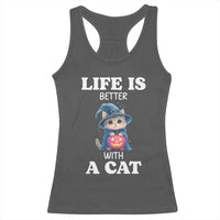 Halloween Kitty Racerback Tank Top Cute Life Is Better With A Cat - Wonder Print Shop