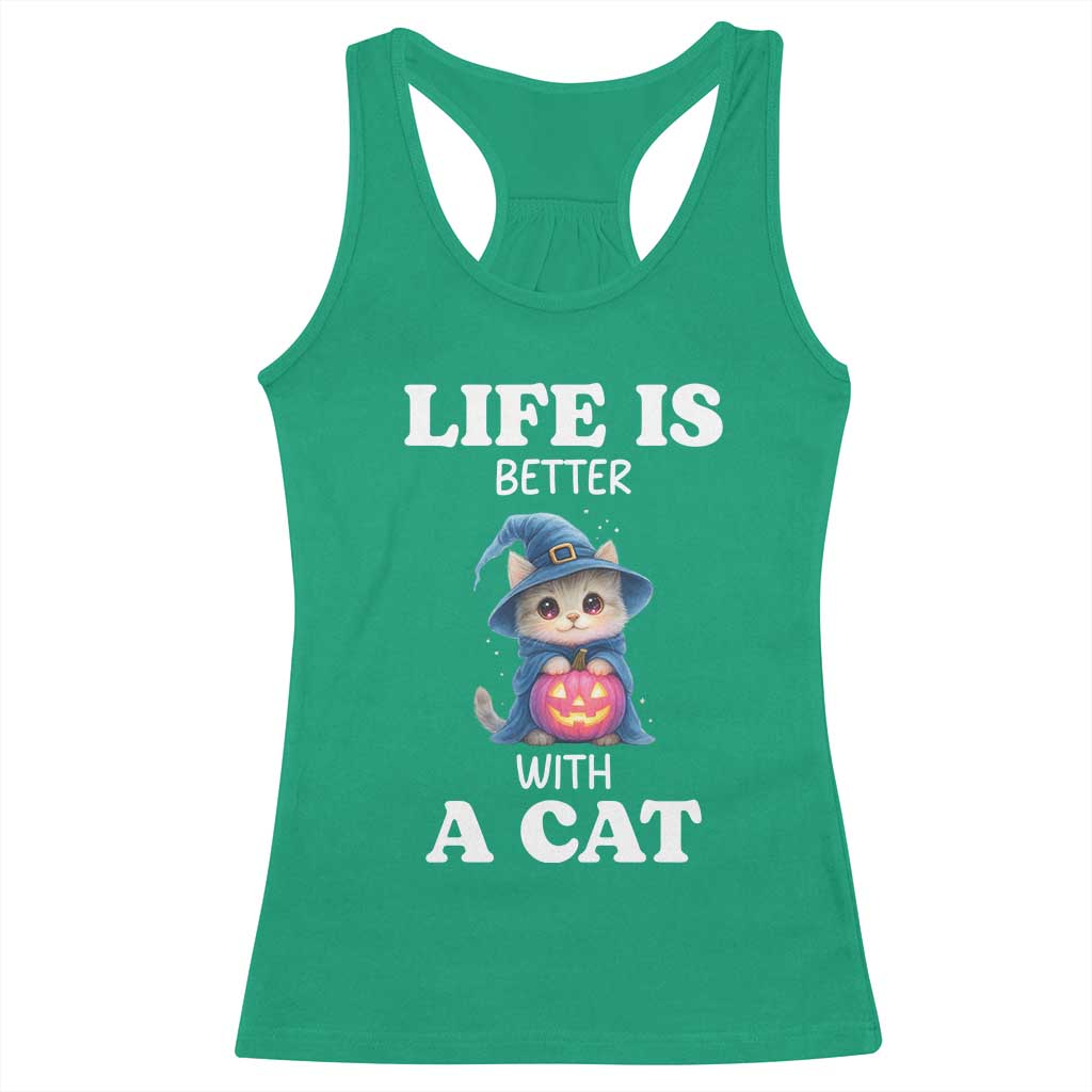 Halloween Kitty Racerback Tank Top Cute Life Is Better With A Cat - Wonder Print Shop