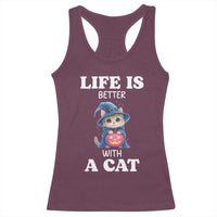 Halloween Kitty Racerback Tank Top Cute Life Is Better With A Cat - Wonder Print Shop