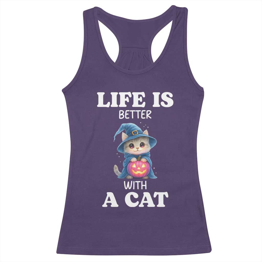 Halloween Kitty Racerback Tank Top Cute Life Is Better With A Cat - Wonder Print Shop