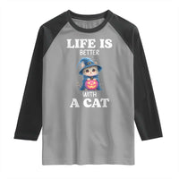 Halloween Kitty Raglan Shirt Cute Life Is Better With A Cat - Wonder Print Shop