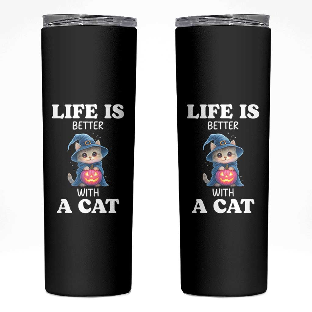 Halloween Kitty Skinny Tumbler Cute Life Is Better With A Cat