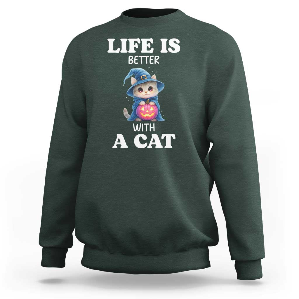 Halloween Kitty Sweatshirt Cute Life Is Better With A Cat - Wonder Print Shop