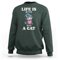 Halloween Kitty Sweatshirt Cute Life Is Better With A Cat - Wonder Print Shop