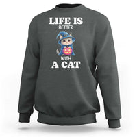 Halloween Kitty Sweatshirt Cute Life Is Better With A Cat - Wonder Print Shop