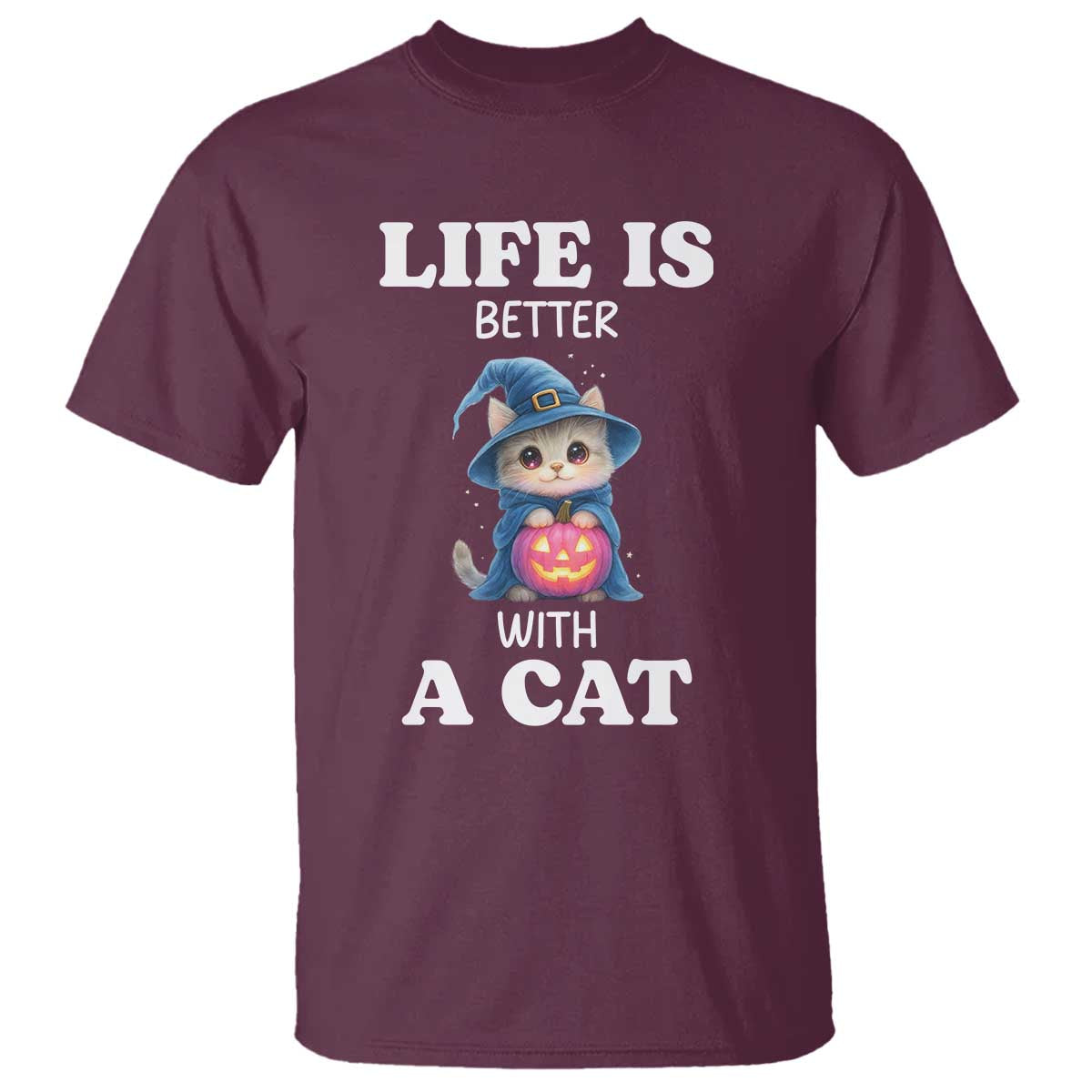 Halloween Kitty T Shirt Cute Life Is Better With A Cat - Wonder Print Shop