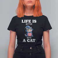 Halloween Kitty T Shirt For Women Cute Life Is Better With A Cat - Wonder Print Shop
