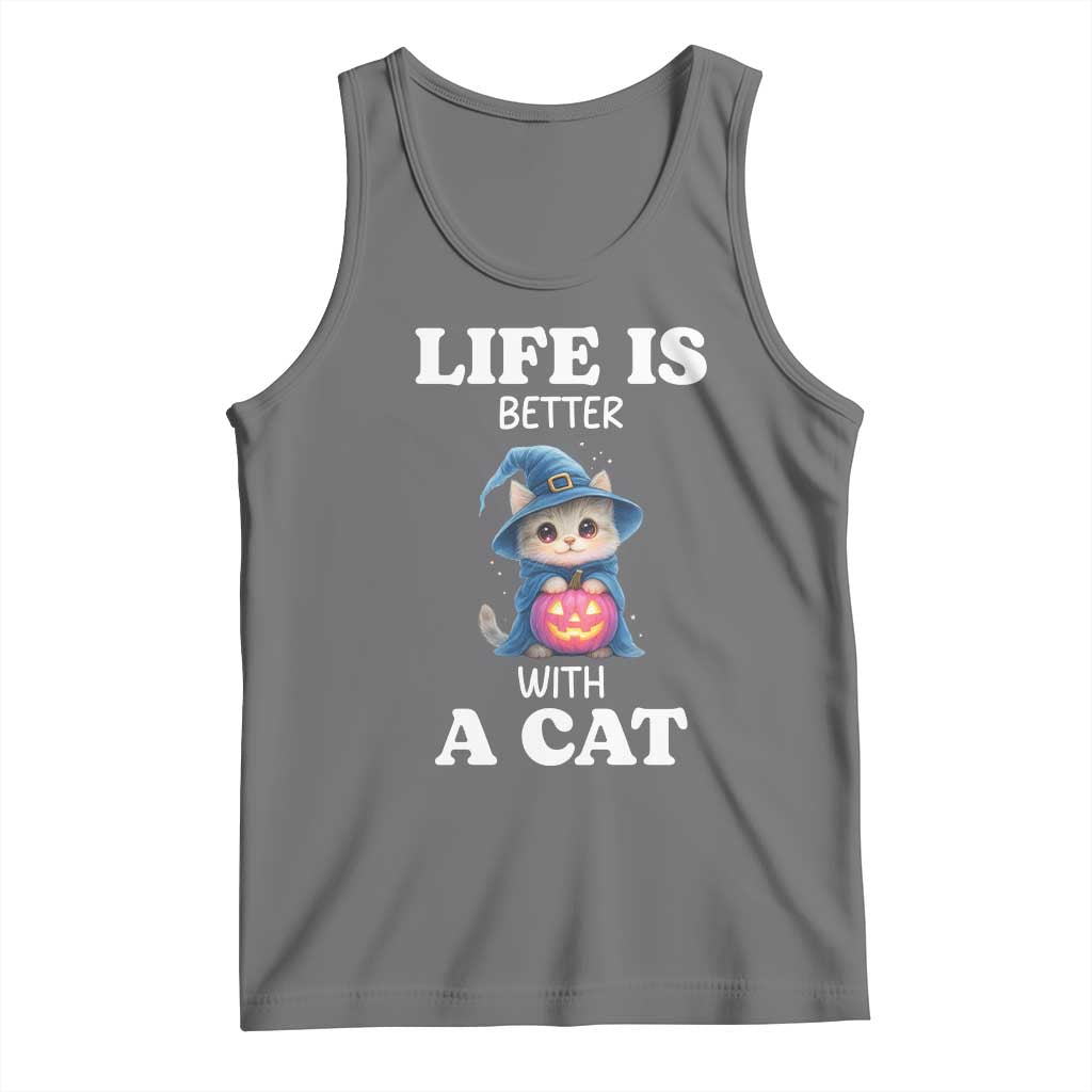 Halloween Kitty Tank Top Cute Life Is Better With A Cat - Wonder Print Shop