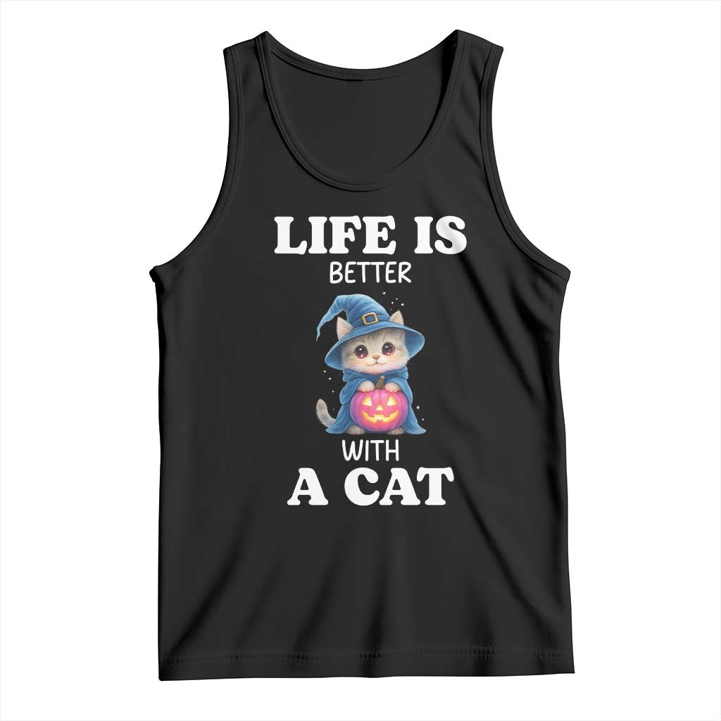 Halloween Kitty Tank Top Cute Life Is Better With A Cat - Wonder Print Shop