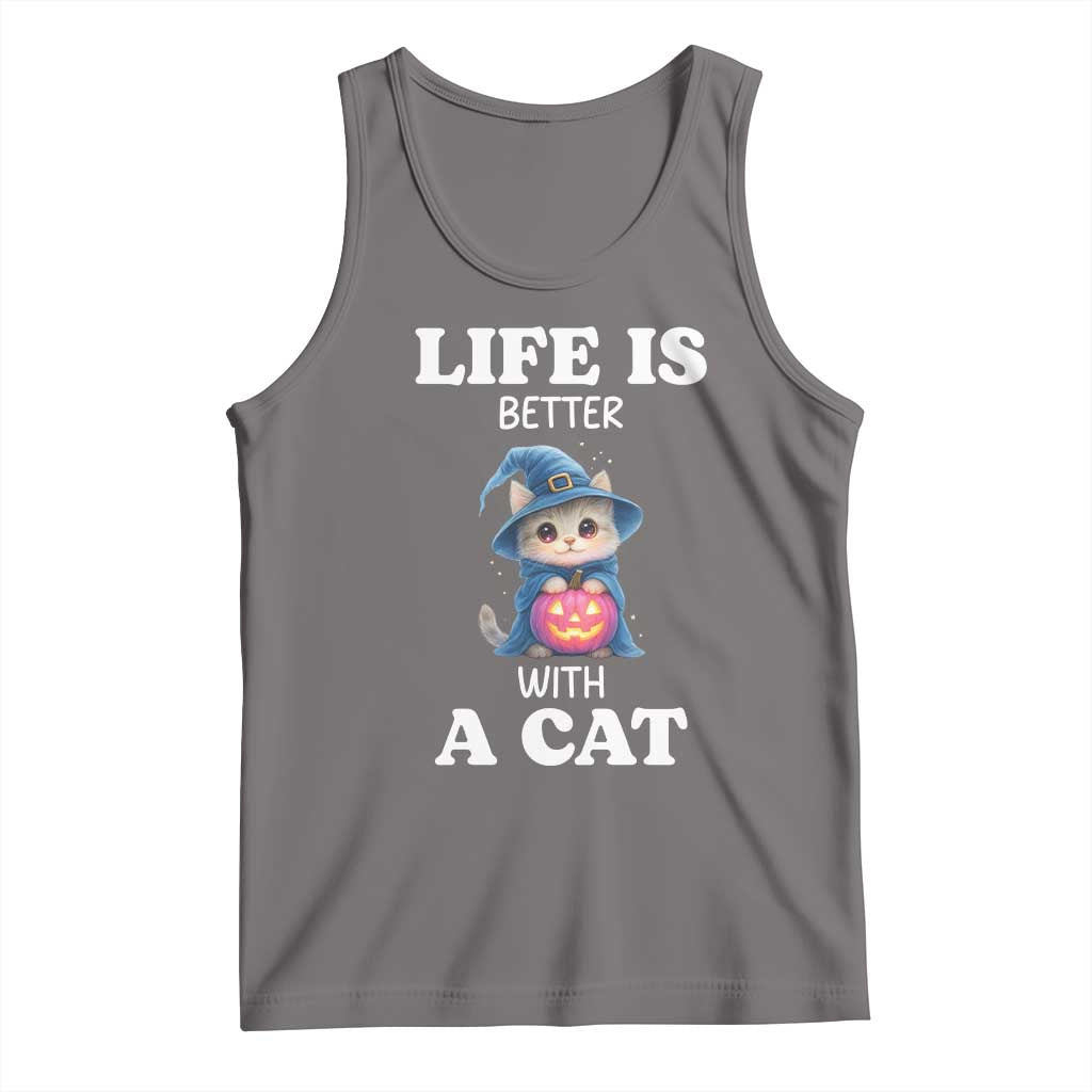 Halloween Kitty Tank Top Cute Life Is Better With A Cat - Wonder Print Shop