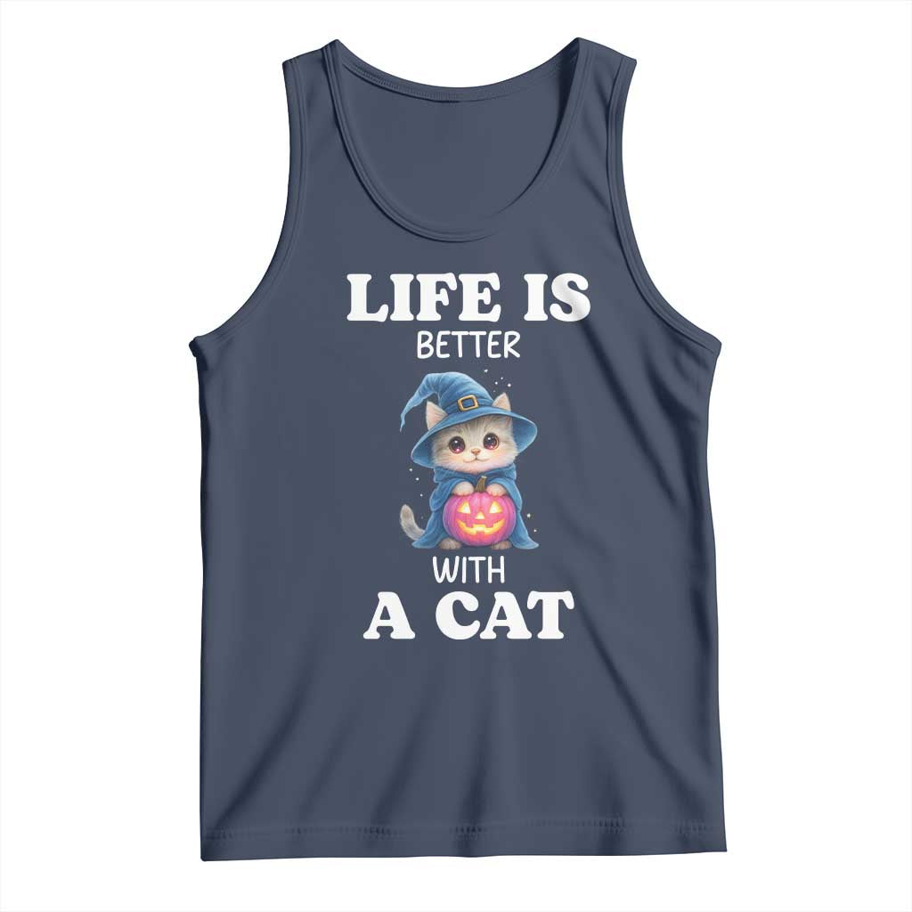 Halloween Kitty Tank Top Cute Life Is Better With A Cat - Wonder Print Shop