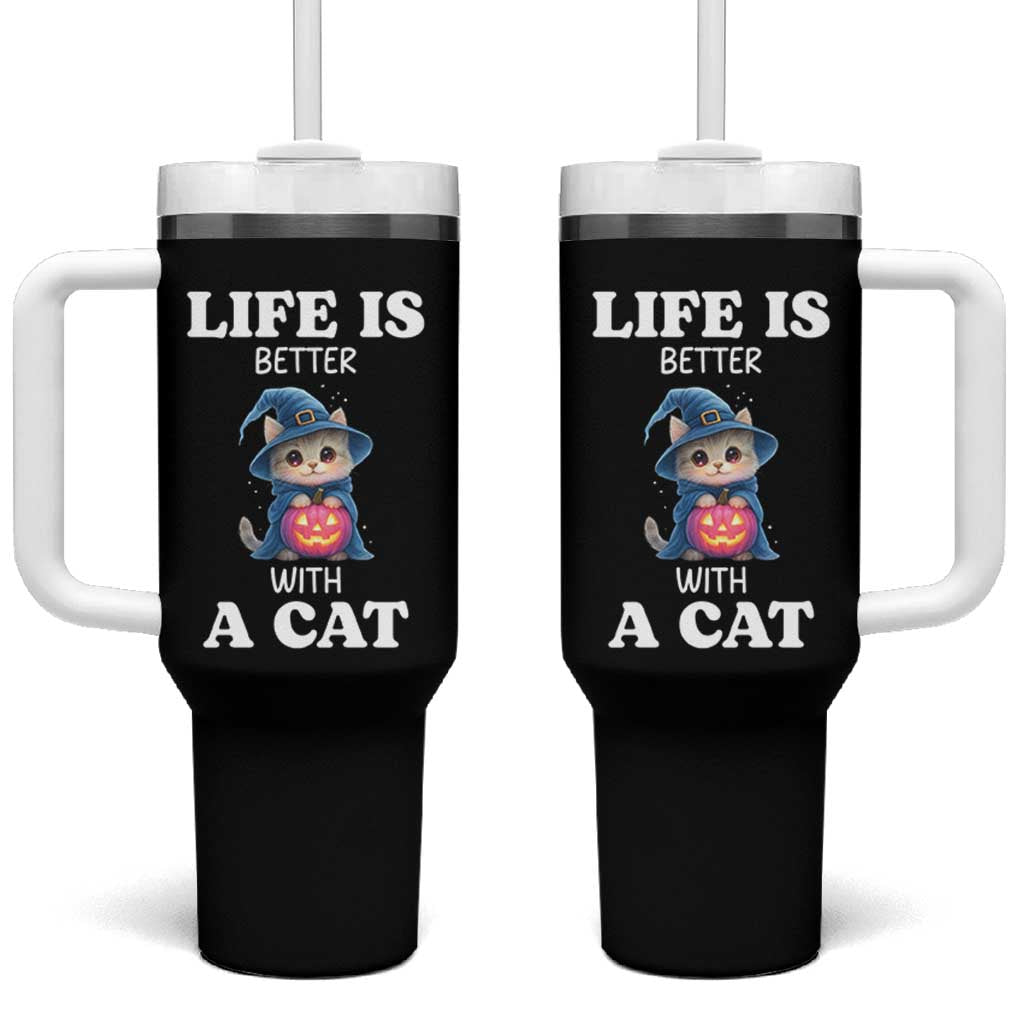 Halloween Kitty Tumbler With Handle Cute Life Is Better With A Cat